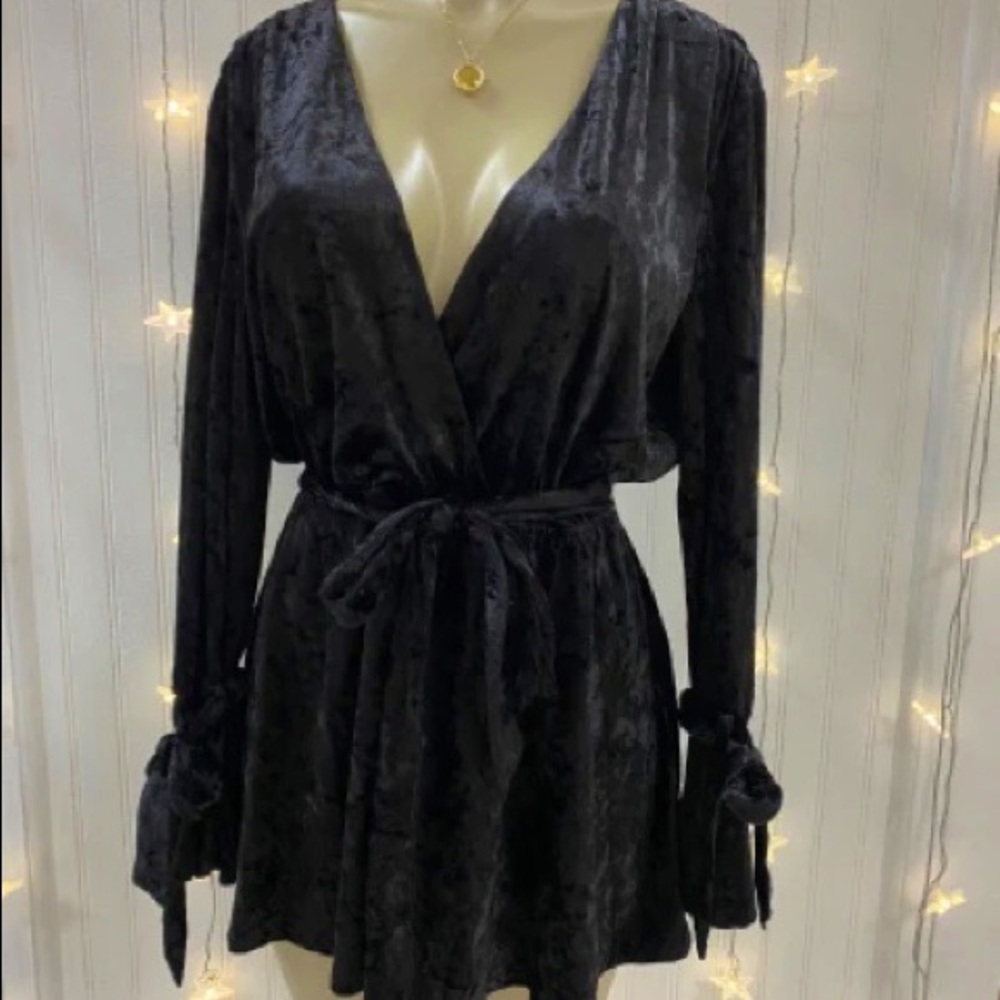 HOMMAGE Los Angeles Velvet Black Romper with Ties